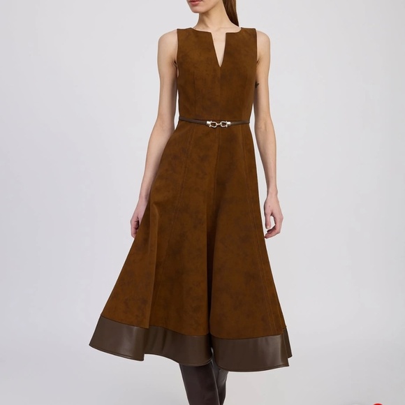 En Saison Eloise Brown faux suede and leather dress - Picture 3 of 8